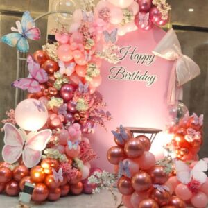 Pink Butterfly Theme Birthday Balloon Decoration in Jaipur